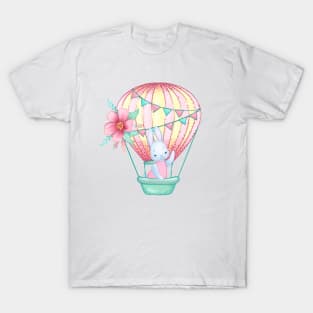 cute bunny on a pink hot air balloon T-Shirt